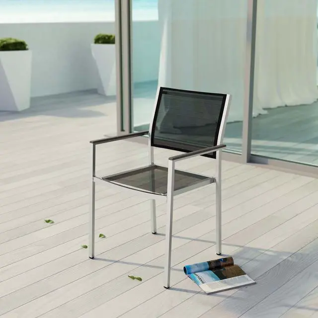 Alt view image 4 of 4 - Shore Outdoor Patio Aluminum Dining Chair - Silver Black