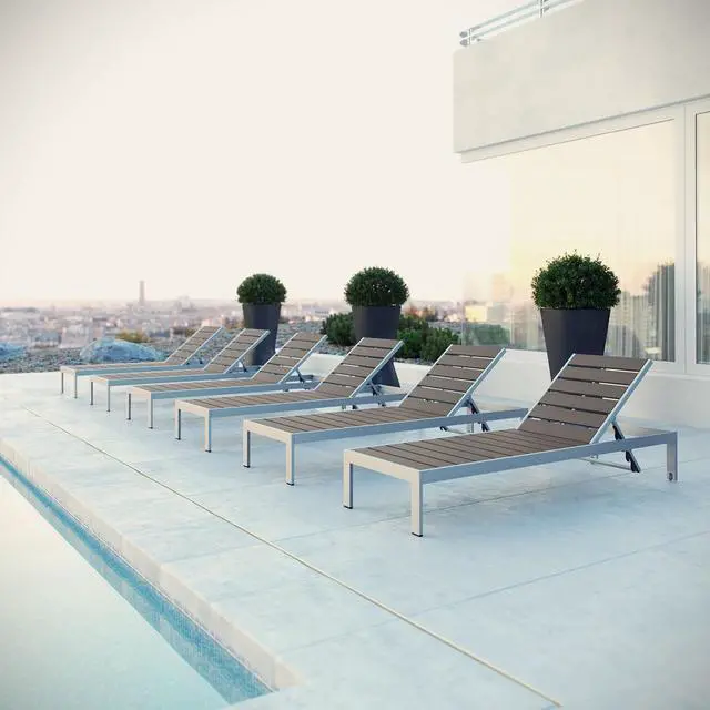 Alt view image 5 of 5 - Shore Chaise Outdoor Patio Aluminum Set of 6 - Silver Gray