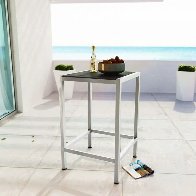 Alt view image 4 of 4 - Shore Outdoor Patio Aluminum Bar Table - Silver Gray