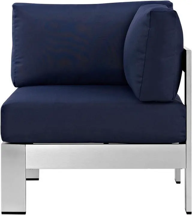 Alt view image 3 of 4 - Shore Outdoor Patio Aluminum Corner Sofa - Silver Navy