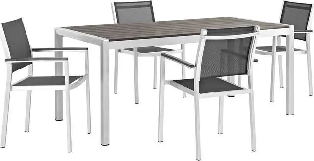 Main image of Shore 5 Piece Outdoor Patio Aluminum Dining Set - Silver Black