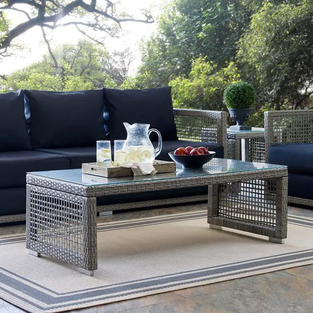Alt view image 6 of 6 - Aura Rattan Outdoor Patio Coffee Table - Gray