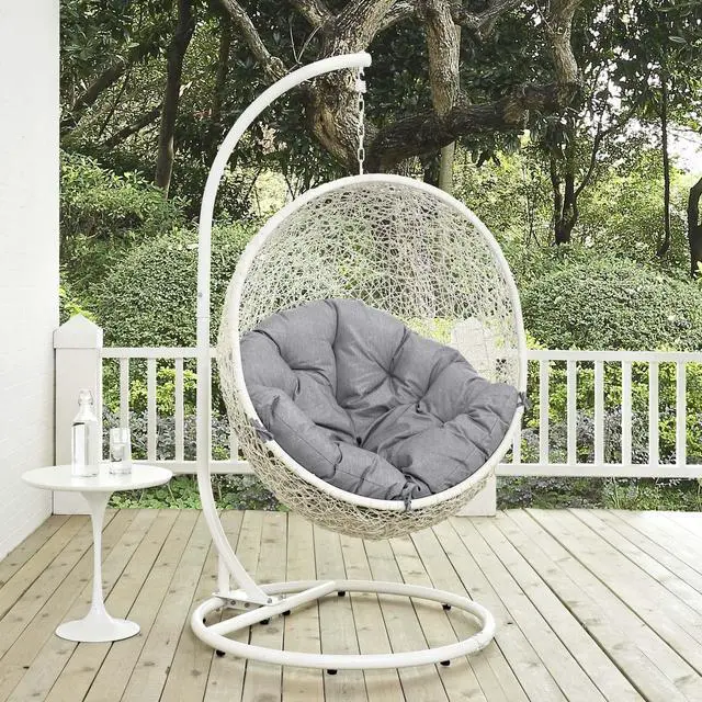 Alt view image 4 of 11 - Hide Outdoor Patio Swing Chair With Stand - White Gray
