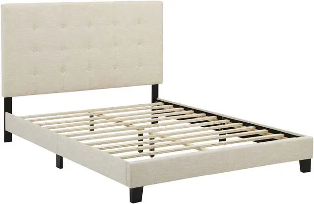 Alt view image 2 of 5 - Melanie Full Tufted Button Upholstered Fabric Platform Bed - Beige