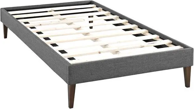 Alt view image 2 of 5 - Tessie Twin Fabric Bed Frame with Squared Tapered Legs - Gray