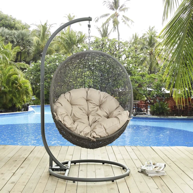 Alt view image 4 of 11 - Hide Outdoor Patio Swing Chair With Stand - Gray Beige