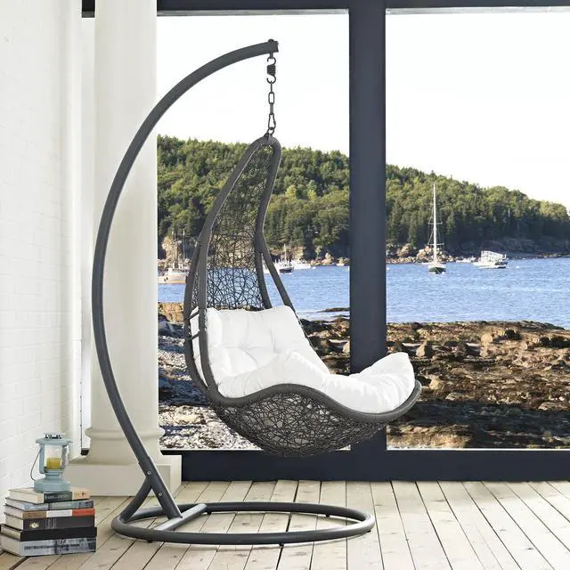 Alt view image 4 of 11 - Abate Outdoor Patio Swing Chair With Stand - Gray White