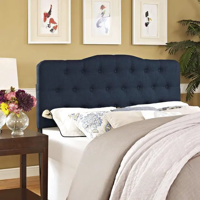 Alt view image 4 of 4 - Annabel Queen Upholstered Fabric Headboard - Navy