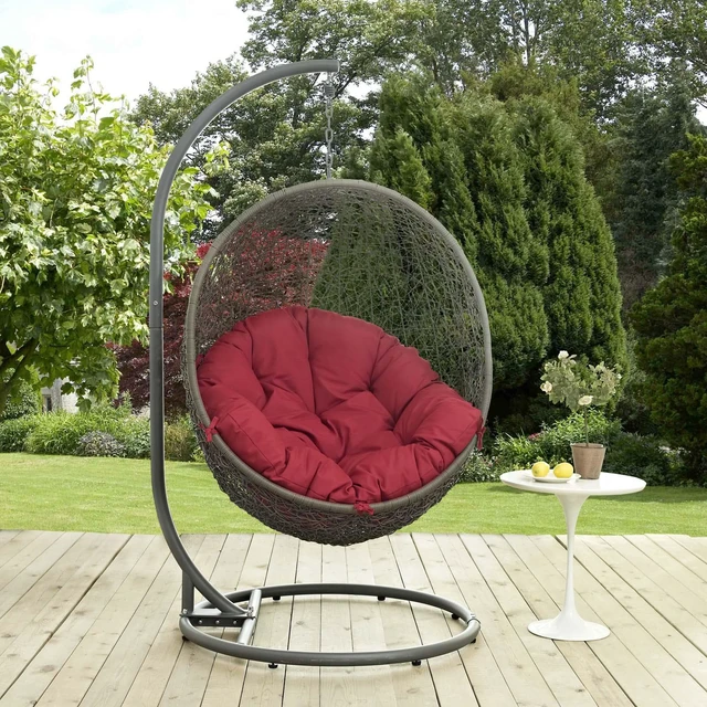 Alt view image 4 of 11 - Hide Outdoor Patio Swing Chair With Stand - Gray Red
