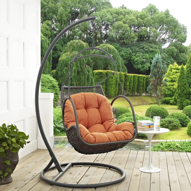 Alt view image 4 of 11 - Arbor Outdoor Patio Wood Swing Chair - Orange