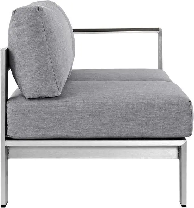 Alt view image 2 of 4 - Shore Right-Arm Corner Sectional Outdoor Patio Aluminum Loveseat - Silver Gray