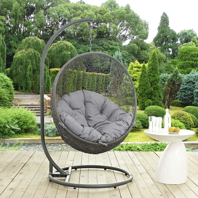 Alt view image 4 of 11 - Hide Outdoor Patio Swing Chair With Stand - Gray