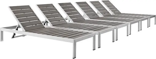 Main image of Shore Chaise Outdoor Patio Aluminum Set of 6 - Silver Gray