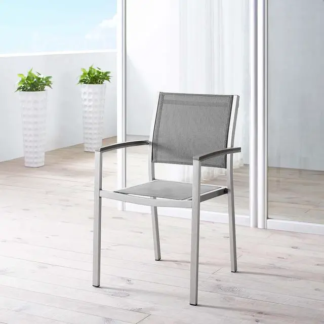 Alt view image 4 of 4 - Shore Outdoor Patio Aluminum Dining Chair - Silver Gray