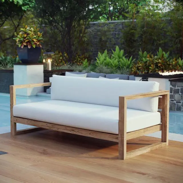 Alt view image 4 of 4 - Upland Outdoor Patio Teak Sofa - Natural White