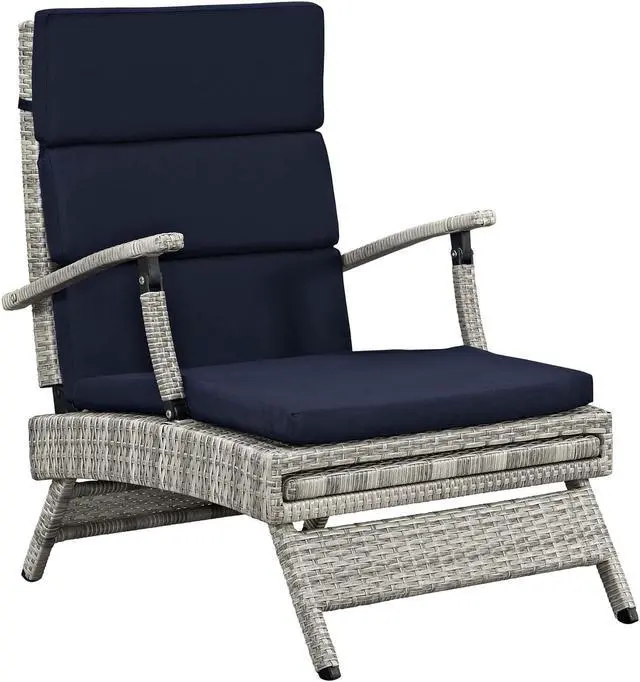 Alt view image 6 of 6 - Envisage Chaise Outdoor Patio Wicker Rattan Lounge Chair - Light Gray Navy
