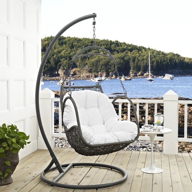 Alt view image 4 of 11 - Arbor Outdoor Patio Wood Swing Chair - White