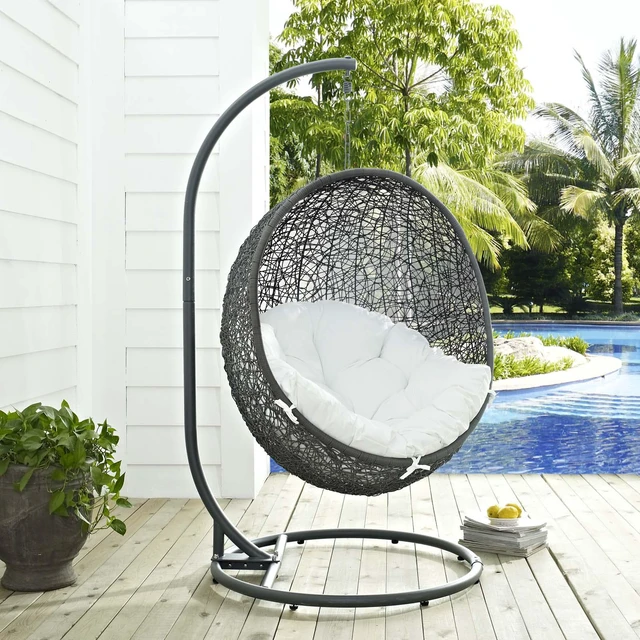 Alt view image 4 of 11 - Hide Outdoor Patio Swing Chair With Stand - Gray White