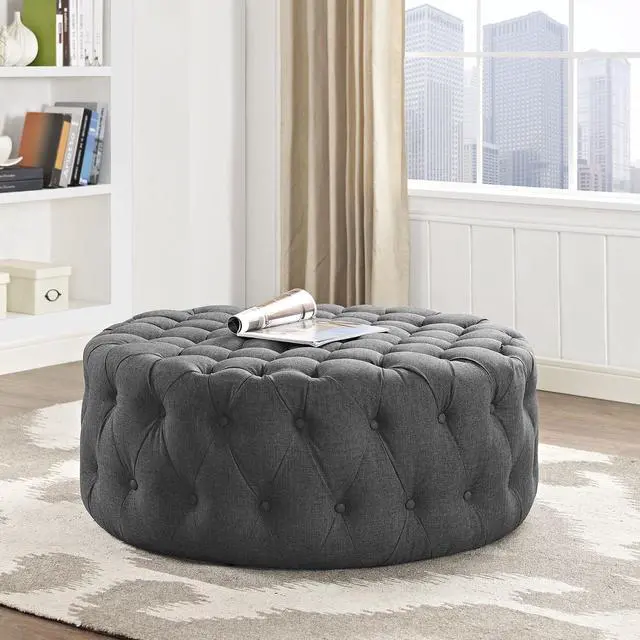 Alt view image 4 of 5 - Amour Upholstered Fabric Ottoman - Gray
