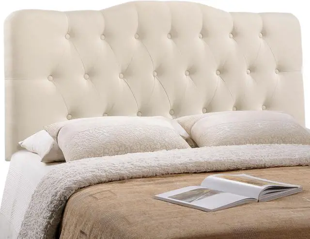 Alt view image 2 of 4 - Annabel Queen Upholstered Fabric Headboard - Ivory