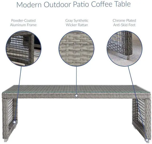 Alt view image 3 of 6 - Aura Rattan Outdoor Patio Coffee Table - Gray