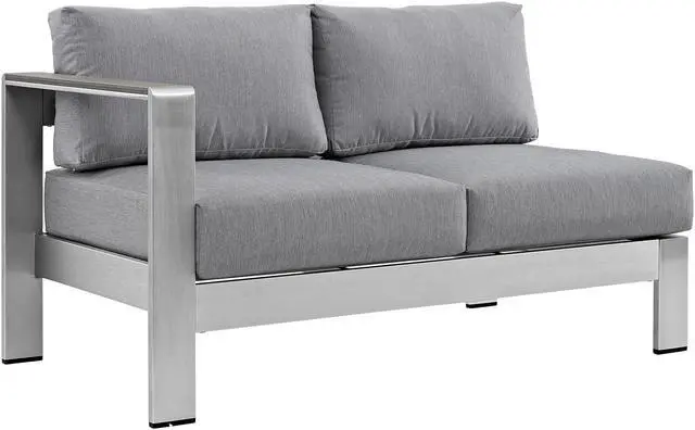 Main image of Shore Left-Arm Corner Sectional Outdoor Patio Aluminum Loveseat - Silver Gray