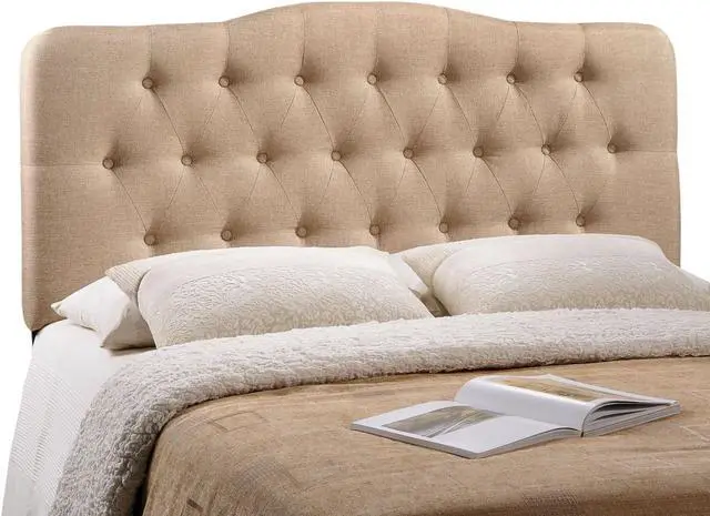 Alt view image 4 of 4 - Annabel Queen Upholstered Fabric Headboard - Beige