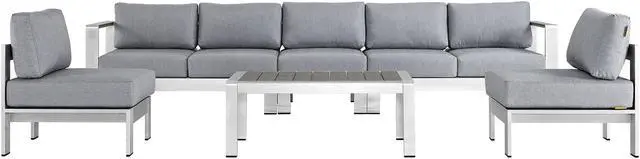 Main image of Shore 6 Piece Outdoor Patio Aluminum Sectional Sofa Set - Silver Gray