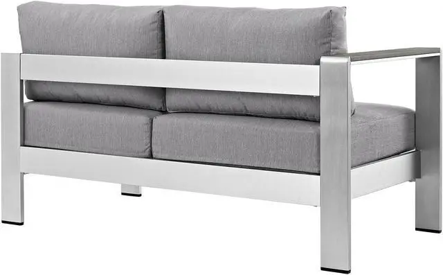 Alt view image 3 of 4 - Shore Left-Arm Corner Sectional Outdoor Patio Aluminum Loveseat - Silver Gray
