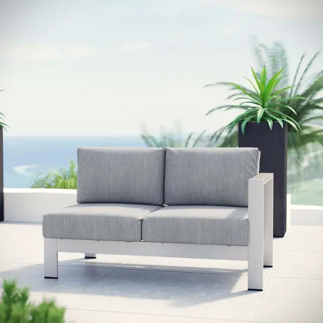 Alt view image 4 of 4 - Shore Right-Arm Corner Sectional Outdoor Patio Aluminum Loveseat - Silver Gray