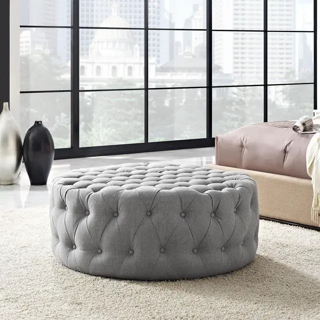 Alt view image 4 of 5 - Amour Upholstered Fabric Ottoman - Light Gray