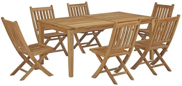 Main image of Marina 7 Piece Outdoor Patio Teak Outdoor Dining Set - Natural