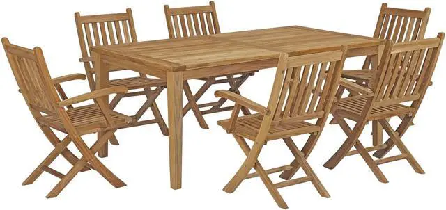 Main image of Marina 7 Piece Outdoor Patio Teak Outdoor Dining Set - Natural