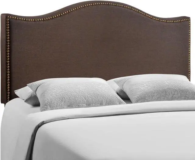 Main image of Curl Queen Nailhead Upholstered Headboard - Dark Brown