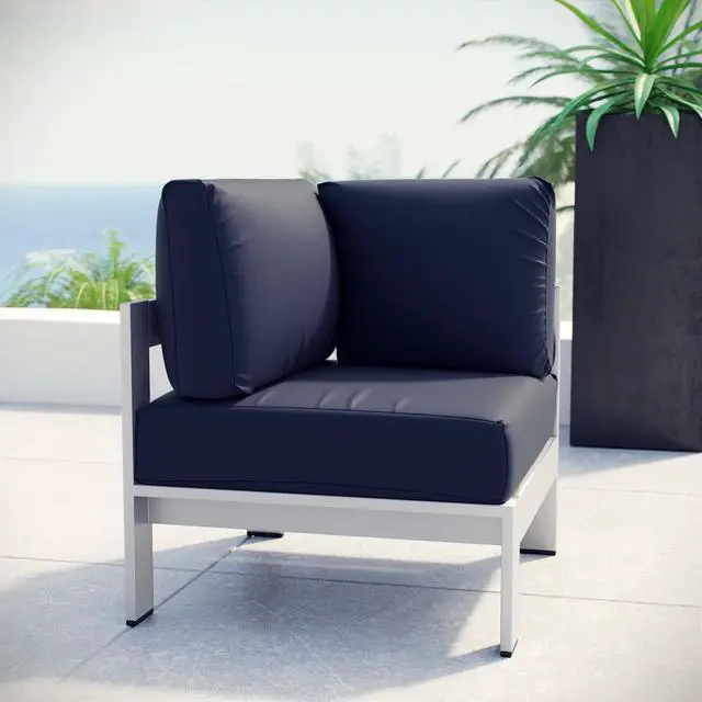 Alt view image 4 of 4 - Shore Outdoor Patio Aluminum Corner Sofa - Silver Navy