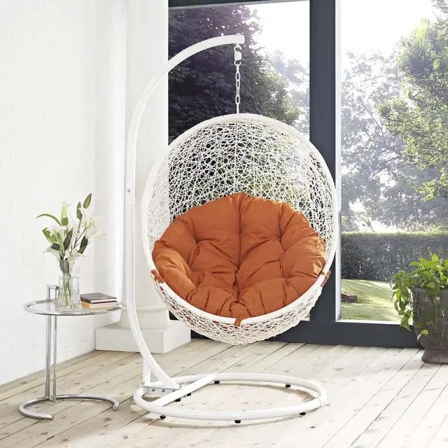 Alt view image 4 of 11 - Hide Outdoor Patio Swing Chair With Stand - White Orange