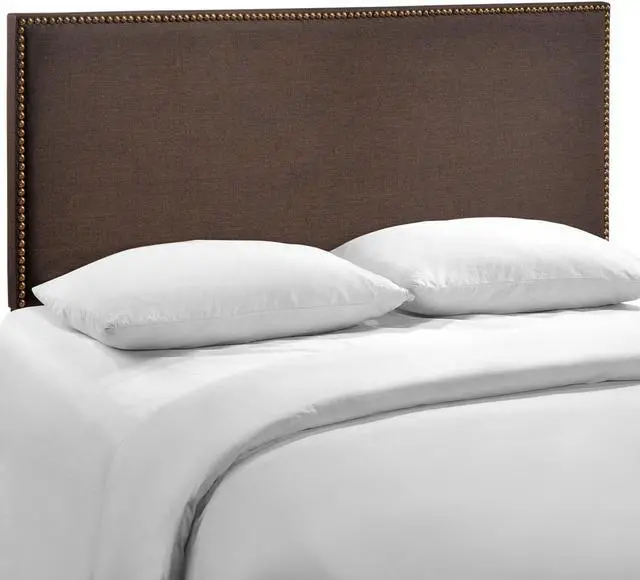 Main image of Region Queen Nailhead Upholstered Headboard - Dark Brown
