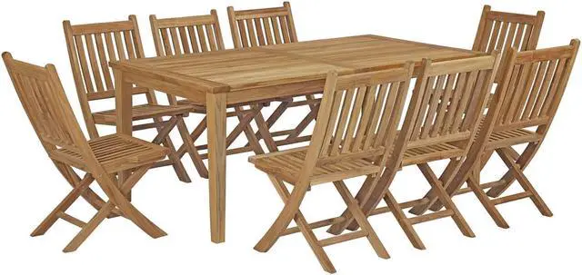 Main image of Marina 9 Piece Outdoor Patio Teak Outdoor Dining Set - Natural