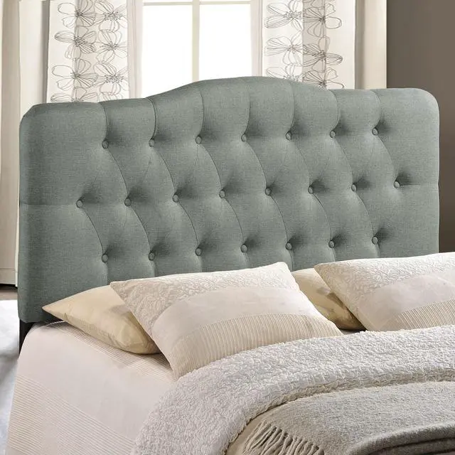 Alt view image 4 of 5 - Annabel Queen Upholstered Fabric Headboard - Gray