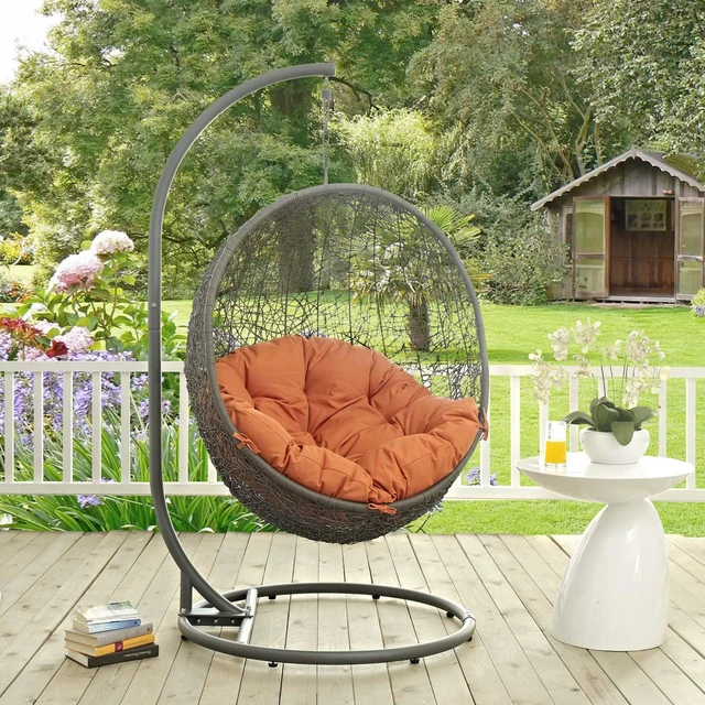 Alt view image 4 of 11 - Hide Outdoor Patio Swing Chair With Stand - Gray Orange