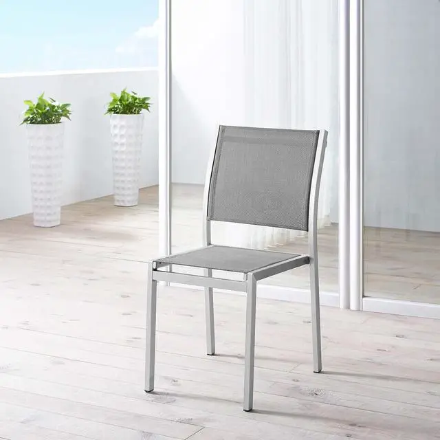Alt view image 4 of 4 - Shore Outdoor Patio Aluminum Side Chair - Silver Gray