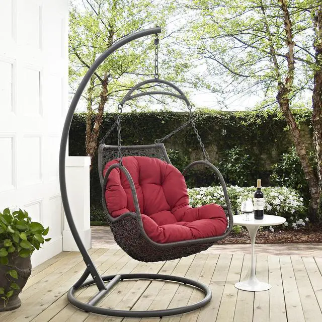 Alt view image 4 of 11 - Arbor Outdoor Patio Wood Swing Chair - Red