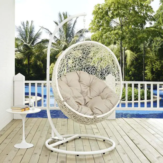 Alt view image 4 of 11 - Hide Outdoor Patio Swing Chair With Stand - White Beige