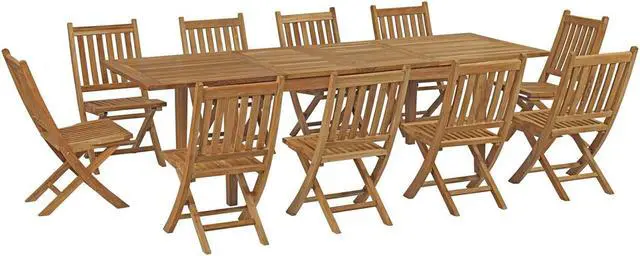 Main image of Marina 11 Piece Outdoor Patio Teak Outdoor Dining Set - Natural