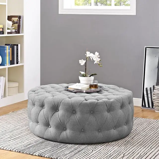 Alt view image 5 of 5 - Amour Upholstered Fabric Ottoman - Light Gray