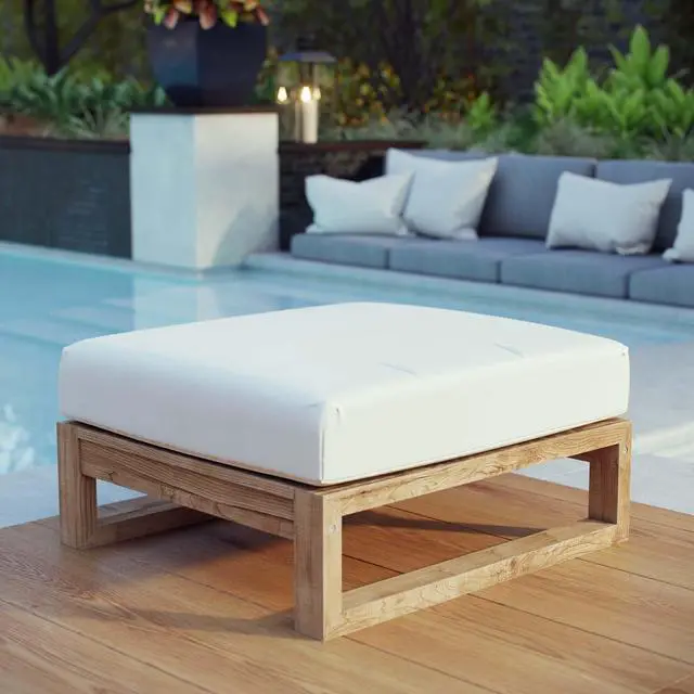 Alt view image 4 of 4 - Upland Outdoor Patio Teak Ottoman - Natural White