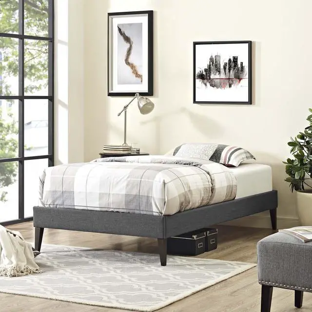Alt view image 5 of 5 - Tessie Twin Fabric Bed Frame with Squared Tapered Legs - Gray