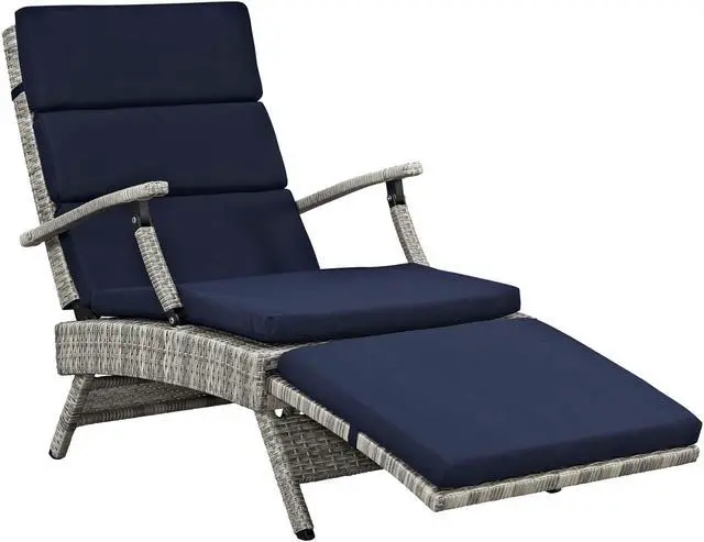 Alt view image 2 of 6 - Envisage Chaise Outdoor Patio Wicker Rattan Lounge Chair - Light Gray Navy