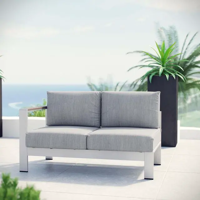 Alt view image 4 of 4 - Shore Left-Arm Corner Sectional Outdoor Patio Aluminum Loveseat - Silver Gray