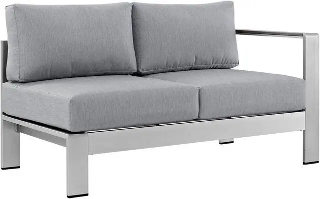 Main image of Shore Right-Arm Corner Sectional Outdoor Patio Aluminum Loveseat - Silver Gray